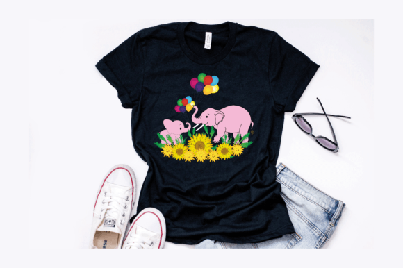 Mom Baby Elephant Love Balloons Design