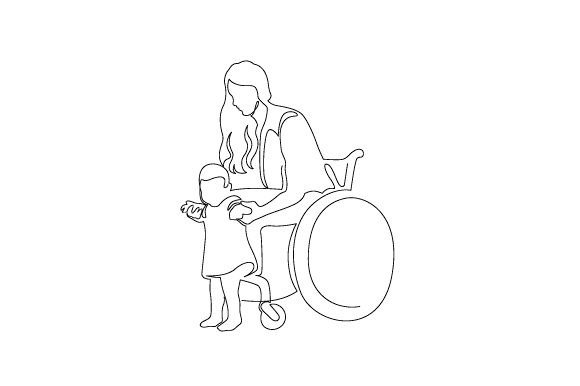 Mom Baby – Wheelchair, Line Art